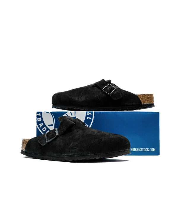 Birkenstock Boston Soft Footbed Suede Leather (Regular Fit) Black / Schwarz