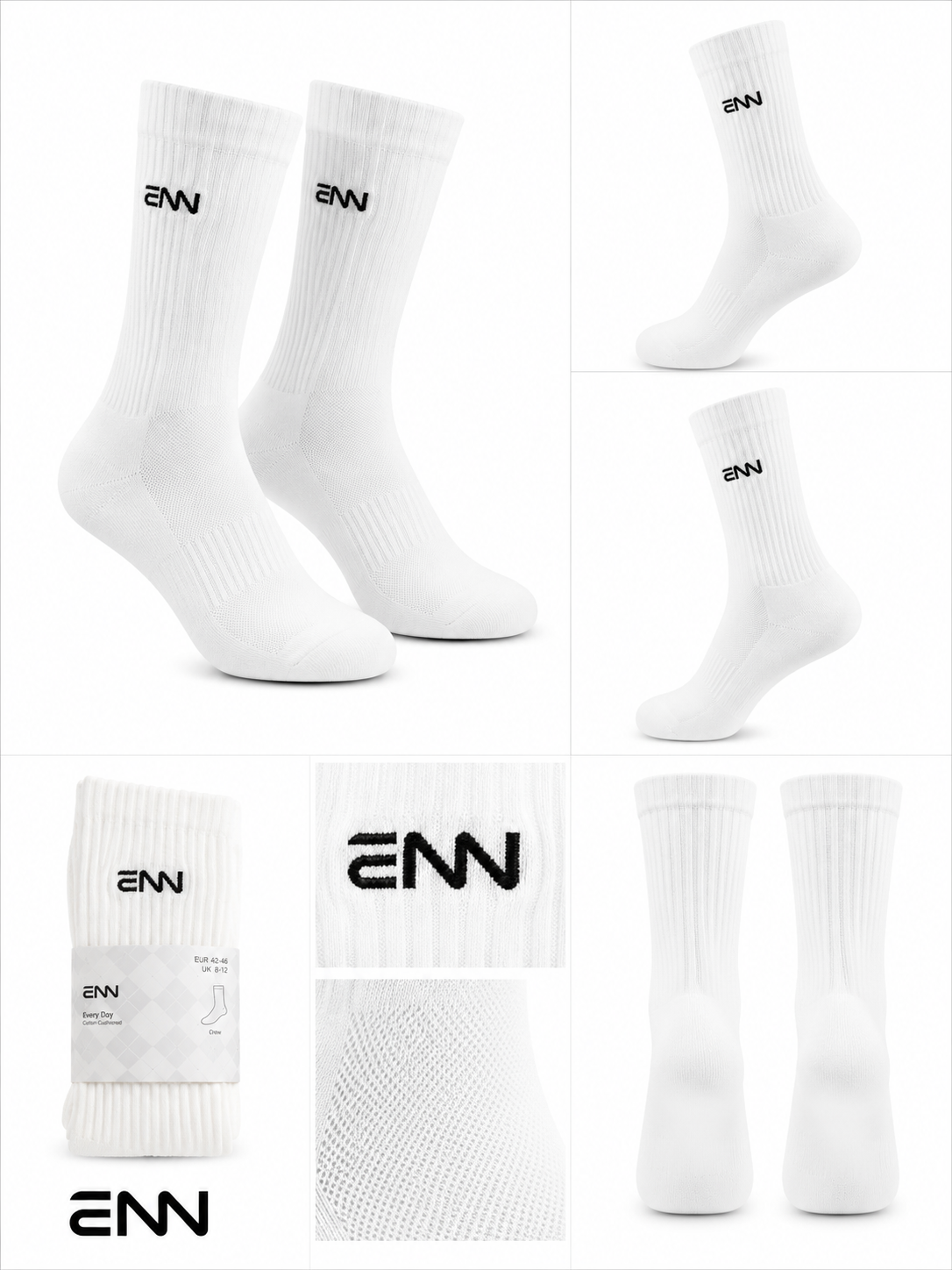 ENN Everyday 3 Paar Unisex Sportsocken Baumwolle - Weiß - Kleines Logo